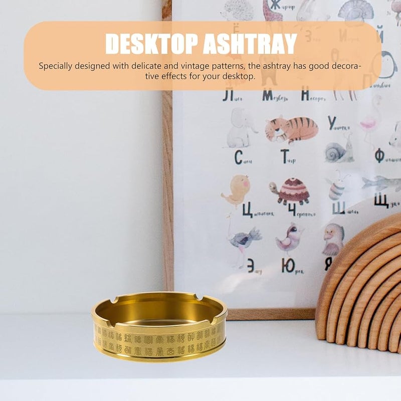 Brass Tabletop Ashtray Metal Desktop Ash Holder Small Size For Home Office Decor - Image 5